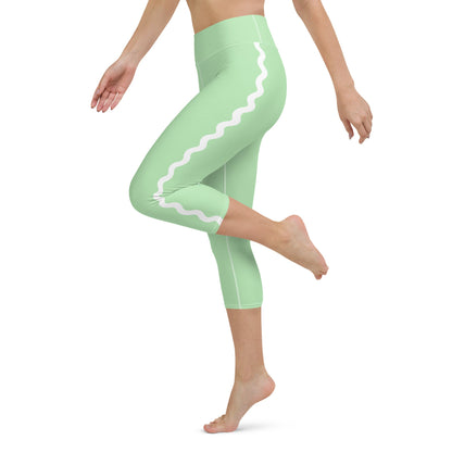 Palm Springs Light Green Ric Rac Scalloped Stripe yoga capri leggings in green by The Happy Fun Shop, photo 2 of 10
