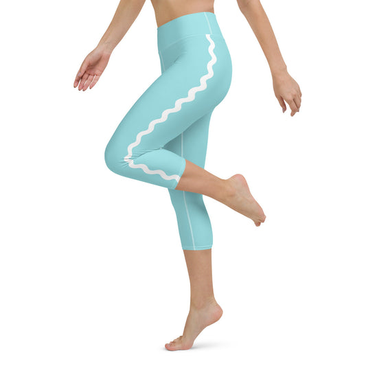 Palm Springs Aqua Ric Rac Scalloped Stripe yoga capri leggings in blue and aqua by The Happy Fun Shop, photo 1 of 10