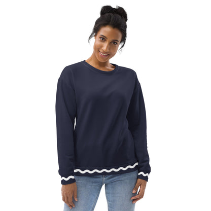Palm Springs Navy Blue Ric Rac Stripe sweatshirt in navy by The Happy Fun Shop, photo 3 of 7