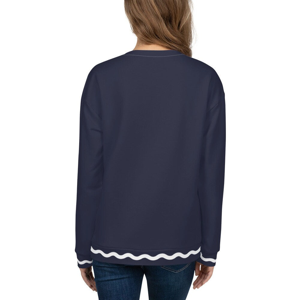 Palm Springs Navy Blue Ric Rac Stripe sweatshirt in navy by The Happy Fun Shop, photo 4 of 7