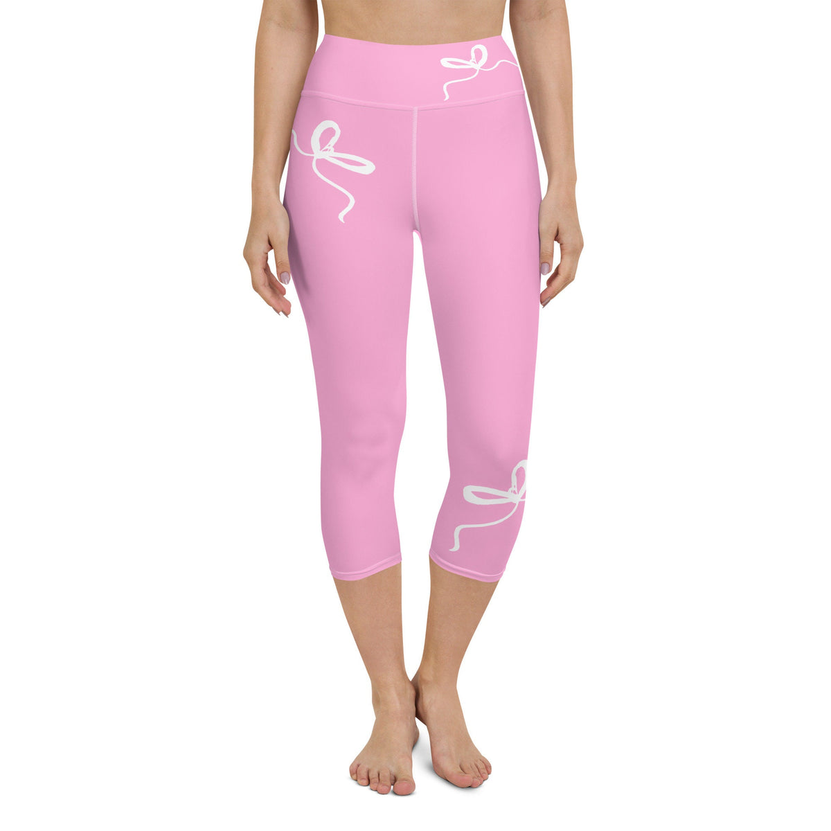 Nantucket Bow Pink Coastal Preppy Yoga Capri Leggings