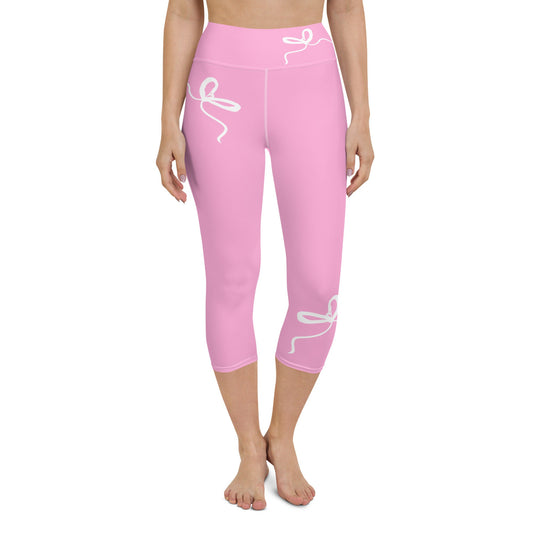 Nantucket Bow Pink yoga capri leggings in pink by The Happy Fun Shop, photo 1 of 10