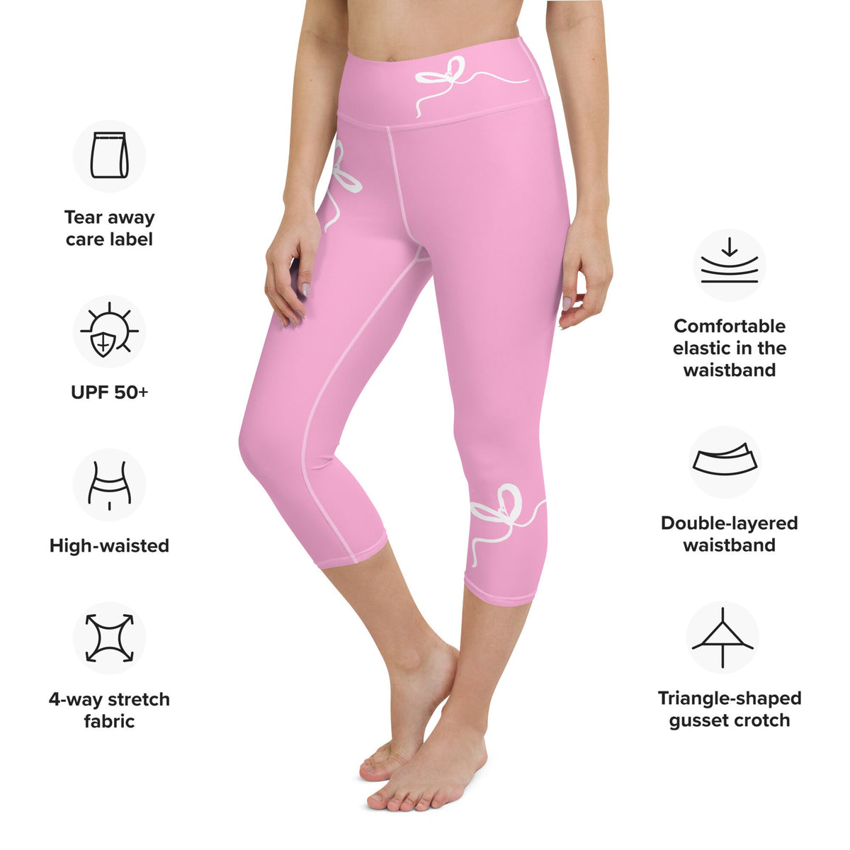 Nantucket Bow Pink Coastal Preppy Yoga Capri Leggings