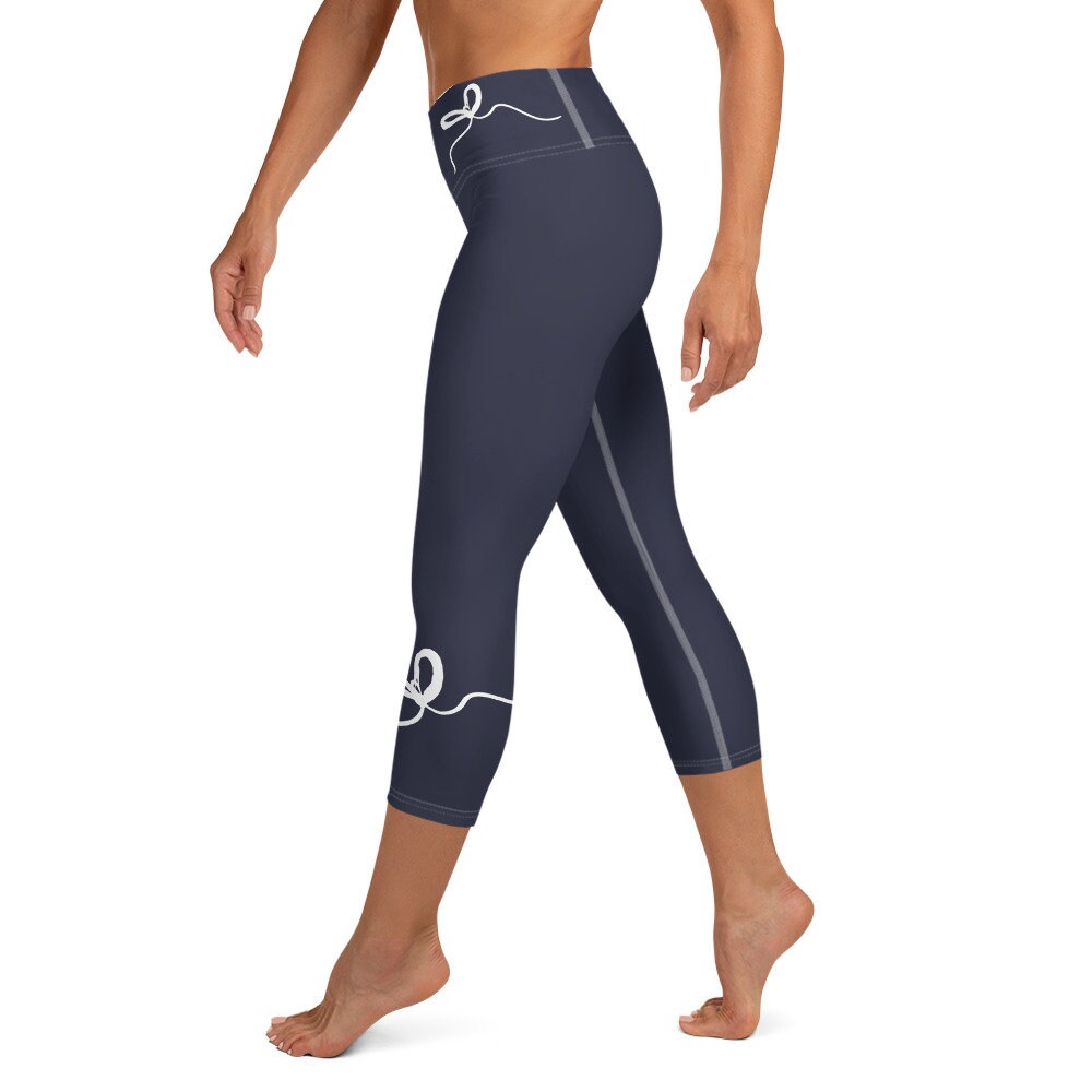 Nantucket Bows Navy Blue yoga capri leggings in navy by The Happy Fun Shop, photo 6 of 10