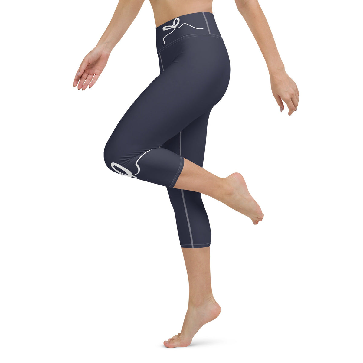Nantucket Bows Navy Blue yoga capri leggings in navy by The Happy Fun Shop, photo 7 of 10
