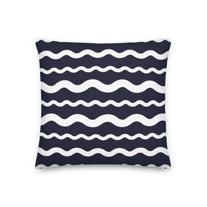 Ric Rac Stripe Navy Blue throw pillow in navy by The Happy Fun Shop, photo 6 of 6