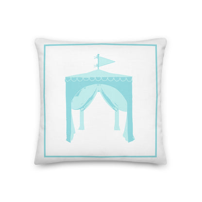 Happy Fun Cabana Aqua Blue Preppy Coastal Premium Pillow