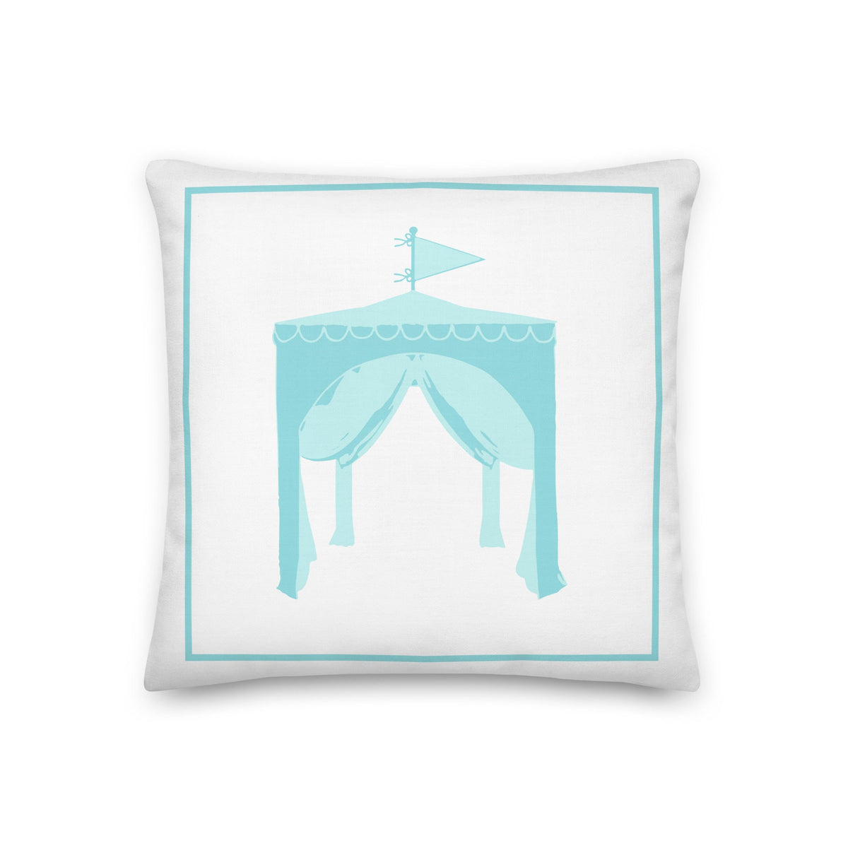 Happy Fun Cabana Aqua Blue Preppy Coastal Premium Pillow
