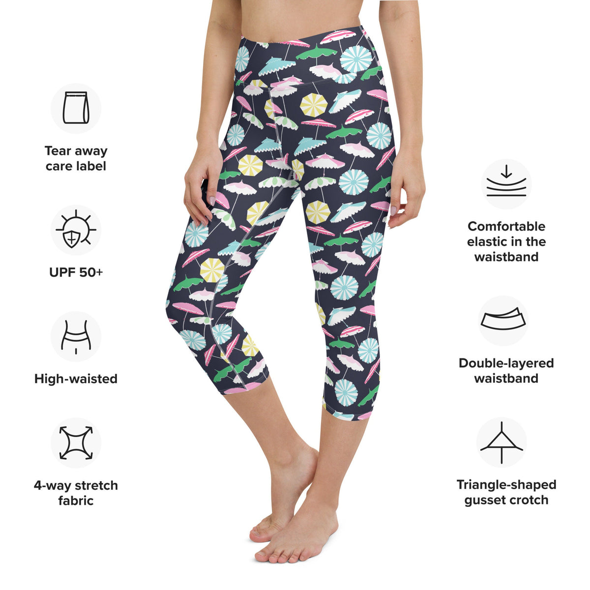 Beach Umbrella Party Navy Coastal Preppy Yoga Capri Leggings