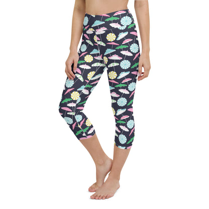 Beach Umbrella Party Navy Coastal Preppy Yoga Capri Leggings
