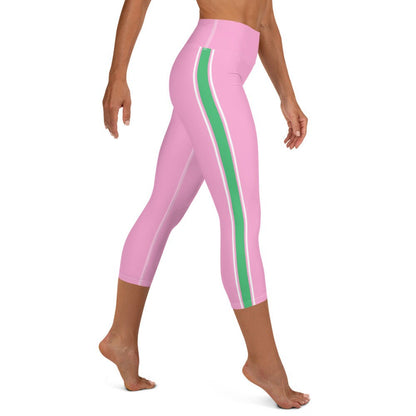 Palm Beach Athletic Stripe Pink Green yoga capri leggings in pink and green by The Happy Fun Shop, photo 2 of 10