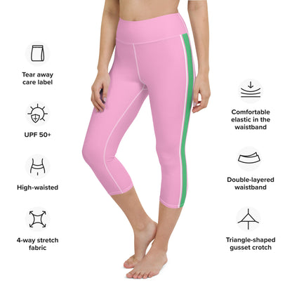 Palm Beach Athletic Stripe Pink Green yoga capri leggings in pink and green by The Happy Fun Shop, photo 7 of 10