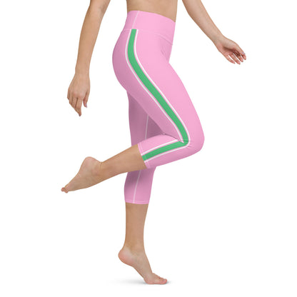 Palm Beach Athletic Stripe Pink Green yoga capri leggings in pink and green by The Happy Fun Shop, photo 8 of 10