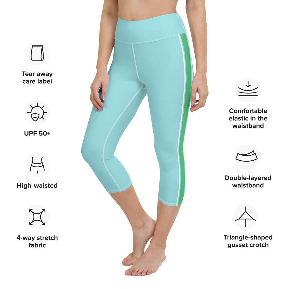 Palm Beach Athletic Stripe Aqua Green Yoga Capri Leggings