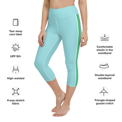 Palm Beach Athletic Stripe Aqua Green Yoga Capri Leggings