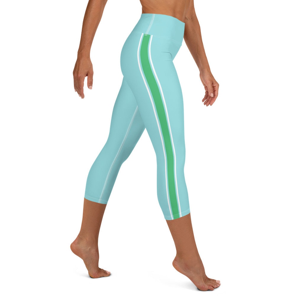 Palm Beach Athletic Stripe Aqua Green Yoga Capri Leggings