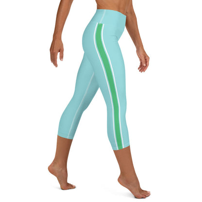 Palm Beach Athletic Stripe Aqua Green Yoga Capri Leggings