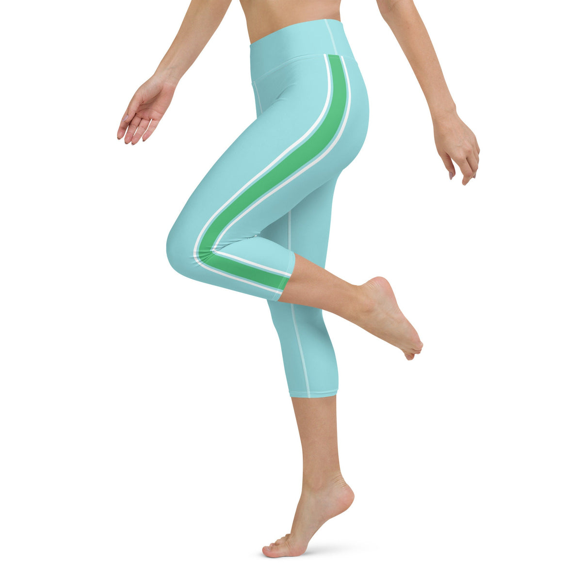 Palm Beach Athletic Stripe Aqua Green Yoga Capri Leggings