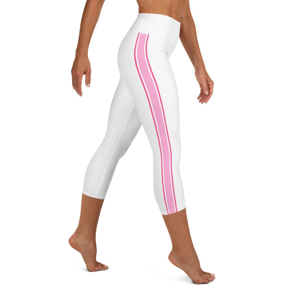 Palm Beach Athletic Stripe White Pink Yoga Capri Leggings