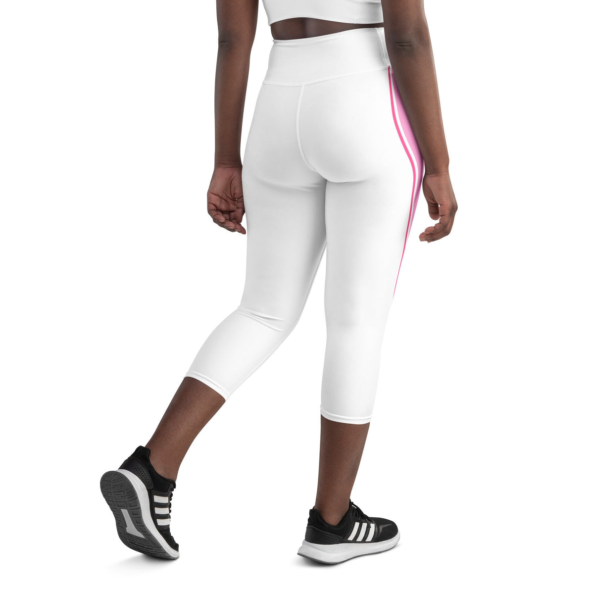 Palm Beach Athletic Stripe White Pink Yoga Capri Leggings