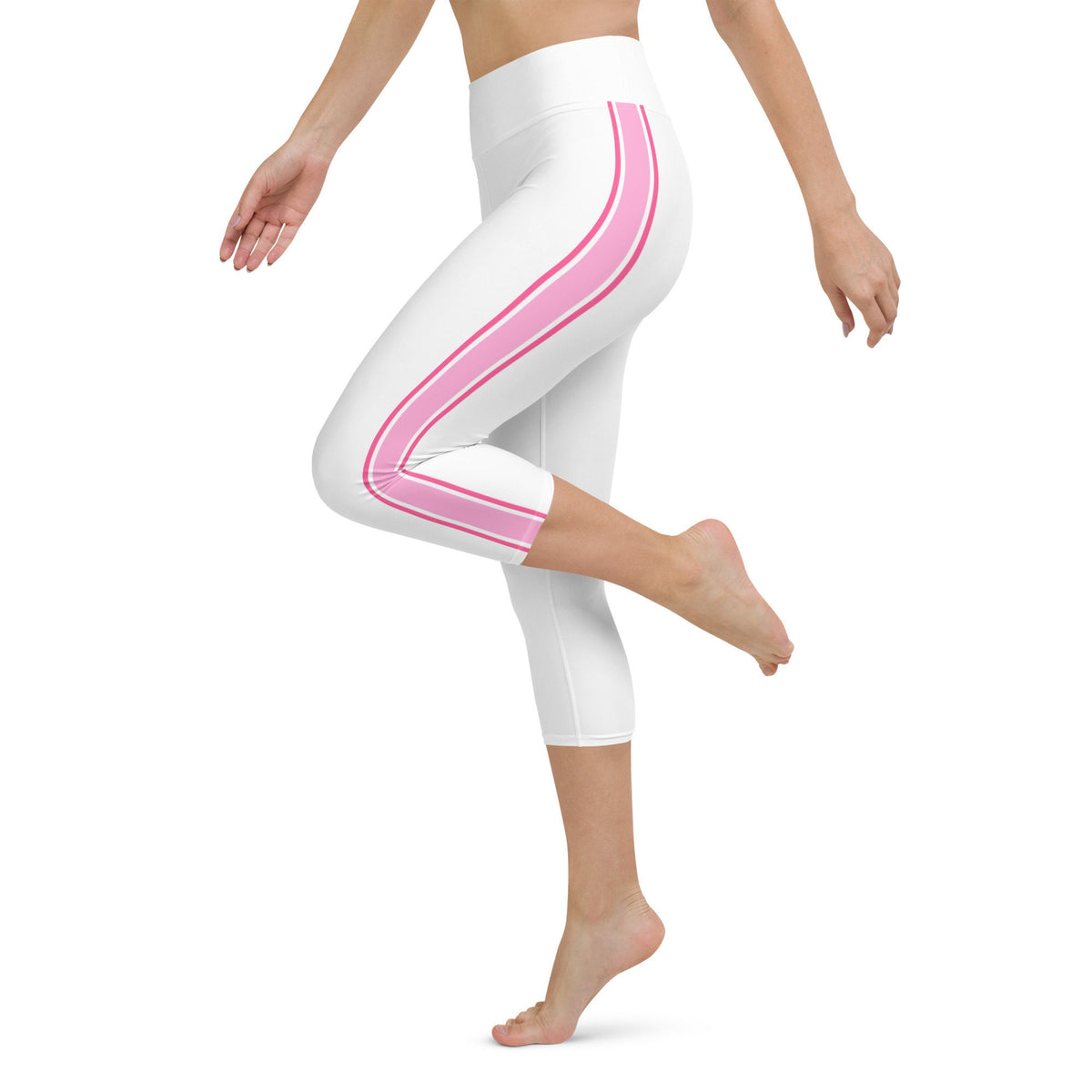Palm Beach Athletic Stripe White Pink Yoga Capri Leggings