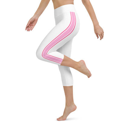Palm Beach Athletic Stripe White Pink Yoga Capri Leggings