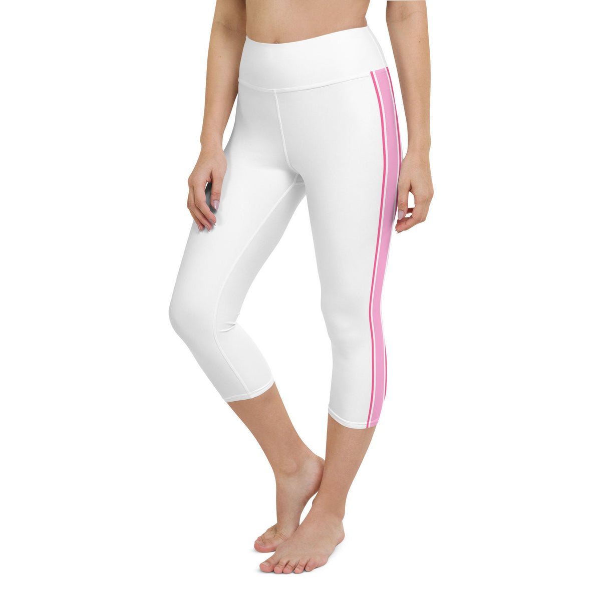 Palm Beach Athletic Stripe White Pink Yoga Capri Leggings