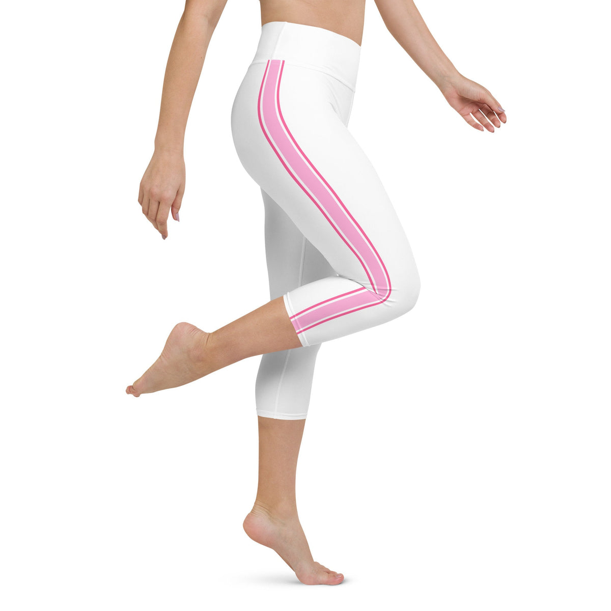 Palm Beach Athletic Stripe White Pink Yoga Capri Leggings