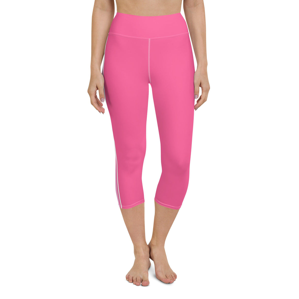 Palm Beach Athletic Stripe Bright Pink White yoga capri leggings in bright pink and white by The Happy Fun Shop, photo 4 of