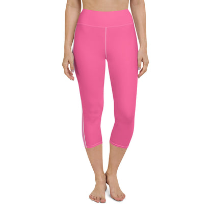 Palm Beach Athletic Stripe Bright Pink White yoga capri leggings in bright pink and white by The Happy Fun Shop, photo 4 of