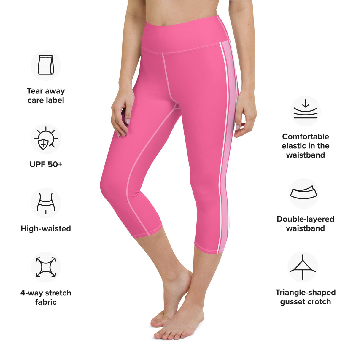 Palm Beach Athletic Stripe Bright Pink White yoga capri leggings in bright pink and white by The Happy Fun Shop, photo 9 of