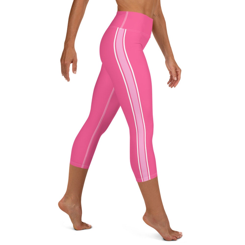 Palm Beach Athletic Stripe Bright Pink White yoga capri leggings in bright pink and white by The Happy Fun Shop, photo 3 of