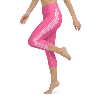 Palm Beach Athletic Stripe Bright Pink White yoga capri leggings in bright pink and white by The Happy Fun Shop, photo 6 of