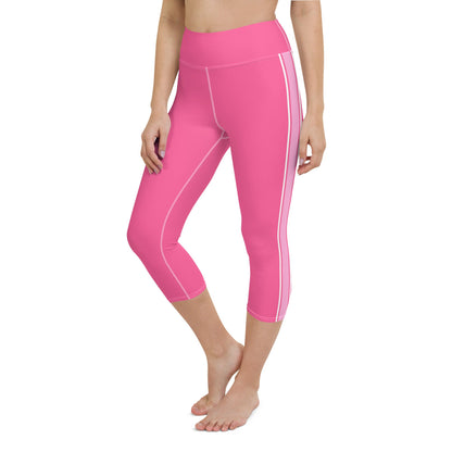 Palm Beach Athletic Stripe Bright Pink White yoga capri leggings in bright pink and white by The Happy Fun Shop, photo 2 of