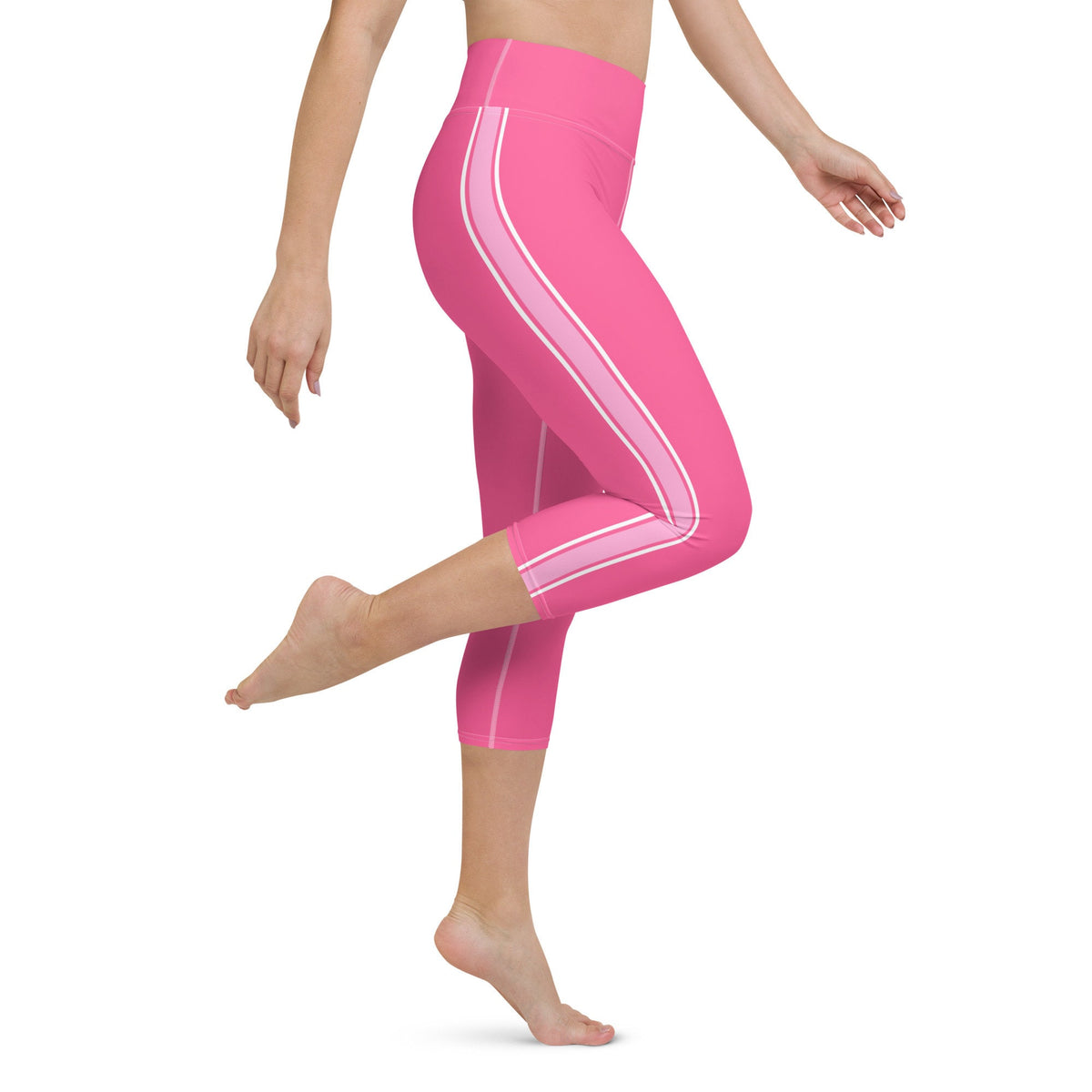 Palm Beach Athletic Stripe Bright Pink White yoga capri leggings in bright pink and white by The Happy Fun Shop, photo 1 of