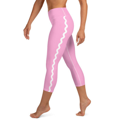 Palm Springs Pink Ric Rac Scalloped Stripe yoga capri leggings in pink by The Happy Fun Shop, photo 1 of 10