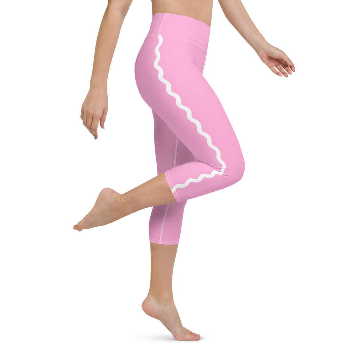 Palm Springs Pink Ric Rac Scalloped Stripe yoga capri leggings in pink by The Happy Fun Shop, photo 4 of 10