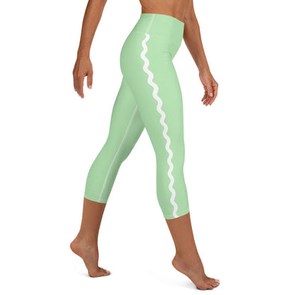 Palm Springs Light Green Ric Rac Scalloped Stripe yoga capri leggings in green by The Happy Fun Shop, photo 5 of 10