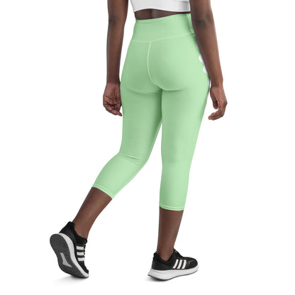 Palm Springs Light Green Ric Rac Scalloped Stripe yoga capri leggings in green by The Happy Fun Shop, photo 7 of 10
