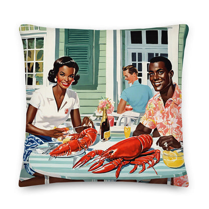 Martha's Vineyard Lobster Luncheon Coastal Preppy Premium Throw Pillow