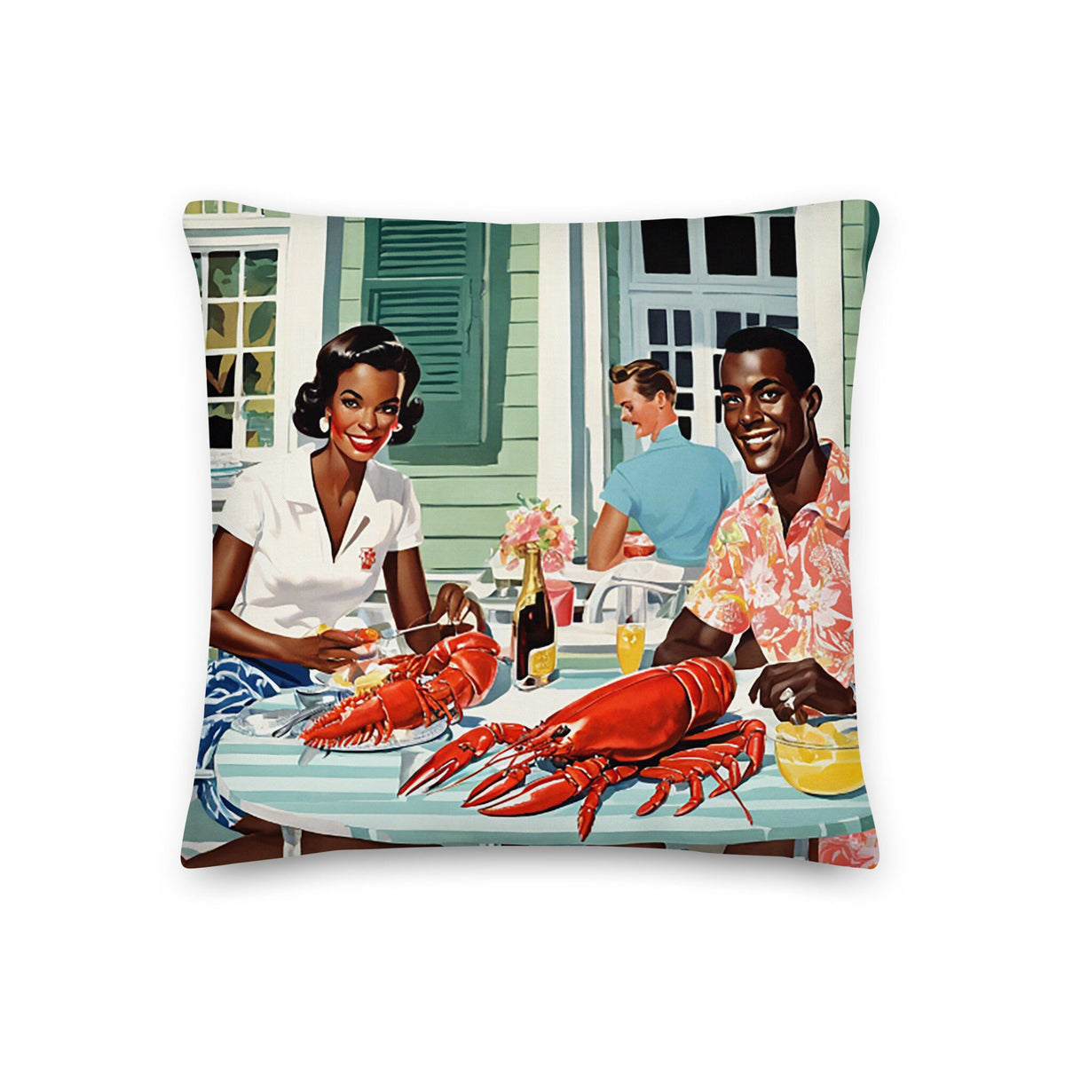 Martha's Vineyard Lobster Luncheon Coastal Preppy Premium Throw Pillow