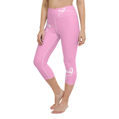 Nantucket Bow Pink Coastal Preppy Yoga Capri Leggings