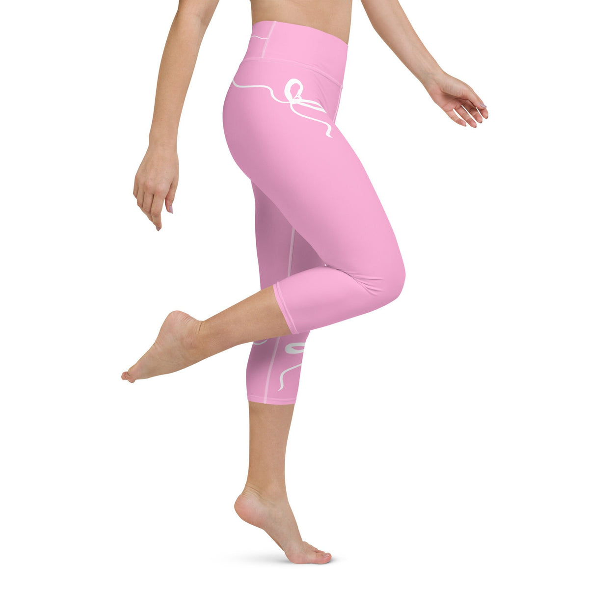 Nantucket Bow Pink Coastal Preppy Yoga Capri Leggings