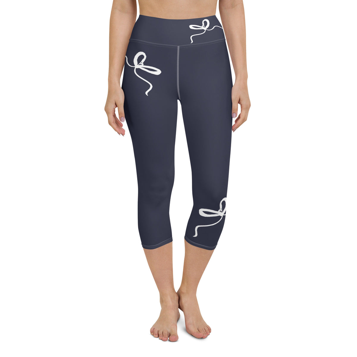 Nantucket Bows Navy Blue yoga capri leggings in navy by The Happy Fun Shop, photo 1 of 10