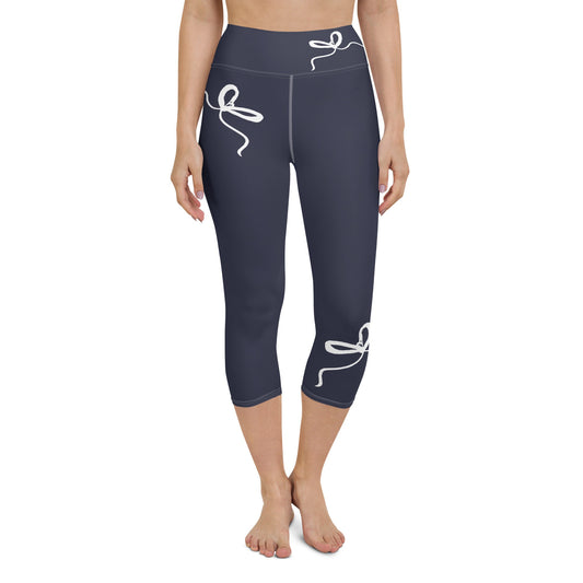 Nantucket Bows Navy Blue yoga capri leggings in navy by The Happy Fun Shop, photo 1 of 10