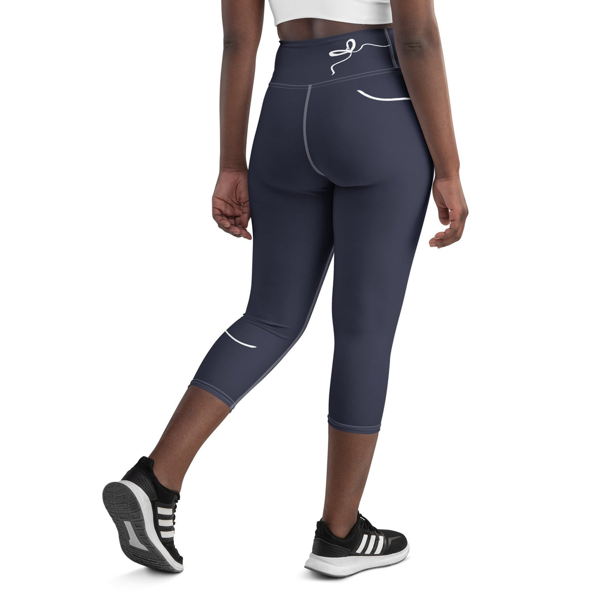 Nantucket Bows Navy Blue yoga capri leggings in navy by The Happy Fun Shop, photo 4 of 10
