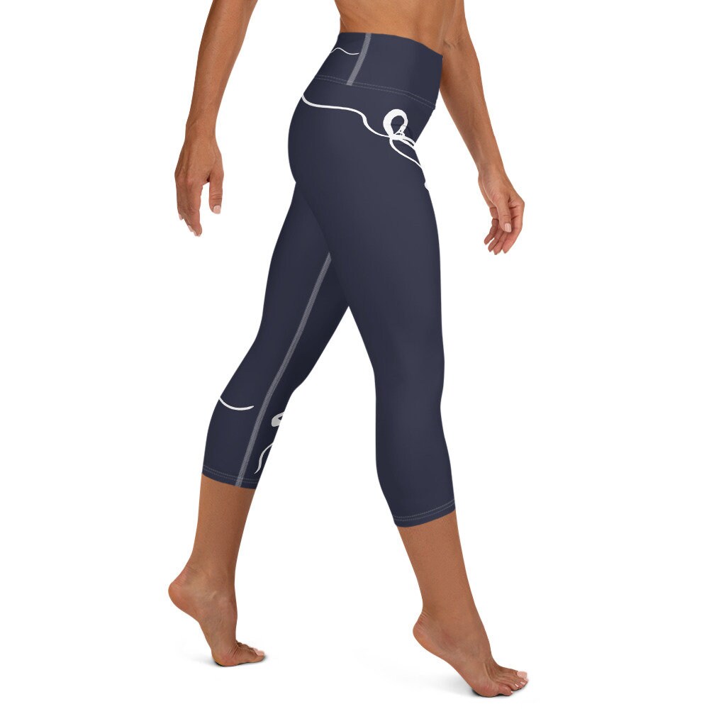 Nantucket Bows Navy Blue yoga capri leggings in navy by The Happy Fun Shop, photo 5 of 10
