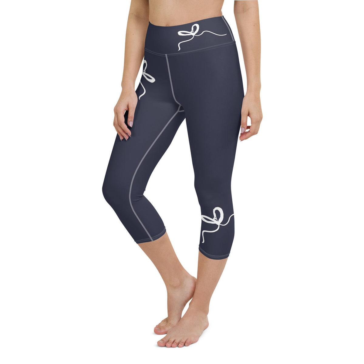 Nantucket Bows Navy Blue yoga capri leggings in navy by The Happy Fun Shop, photo 8 of 10