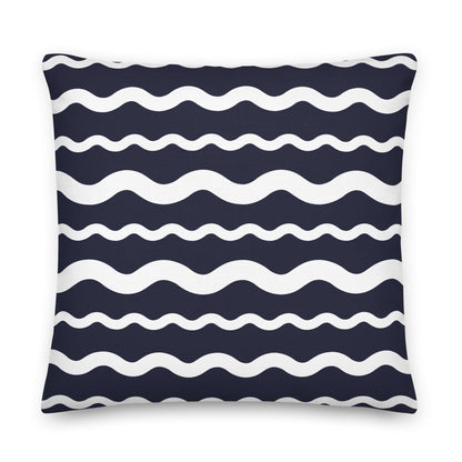 Ric Rac Stripe Navy Blue throw pillow in navy by The Happy Fun Shop, photo 1 of 6