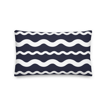 Ric Rac Stripe Navy Blue throw pillow in navy by The Happy Fun Shop, photo 3 of 6